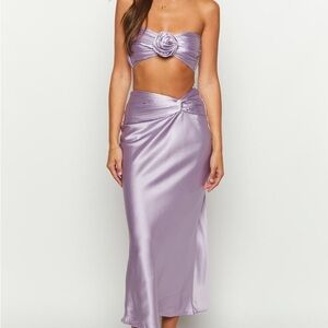 Beginning Boutique Purple Midi Skirt Set with Cut Out Tie Front